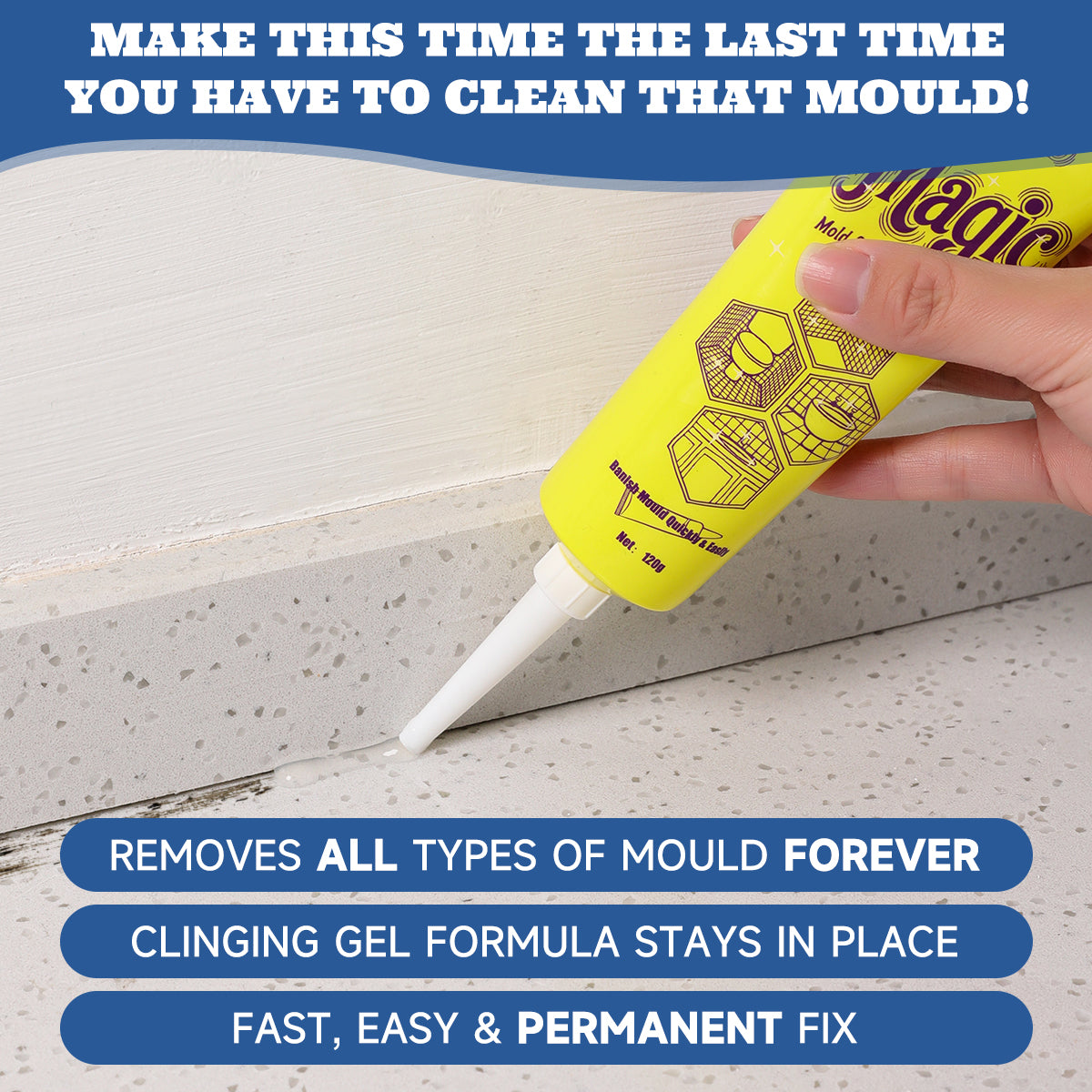 Powerful Mold Remover Gel Mildew Cleaner Stain Remover for Bathroom Kitchen Tile Grout Washing Machine Rubber Seal Wall Tiles Household Safe Non-Toxic Fast Acting